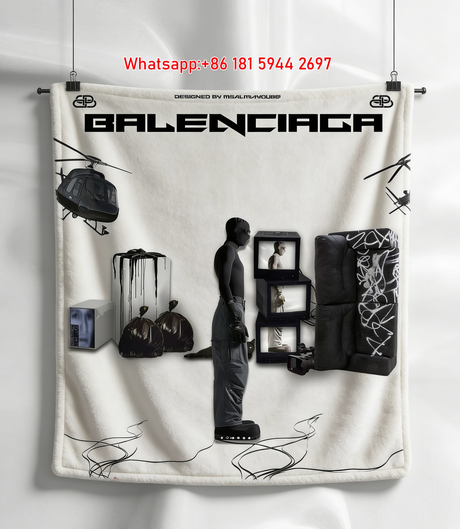 Balenciaga Avant-Garde Surreal Art Flannel Throw Blanket for Sofa Wall Decor BA135